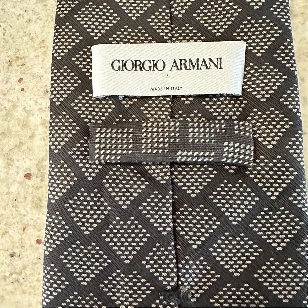 Giorgio‎ Armani Vintage Men's black Silver Geometric Silk Tie Made in Italy - Picture 11 of 15